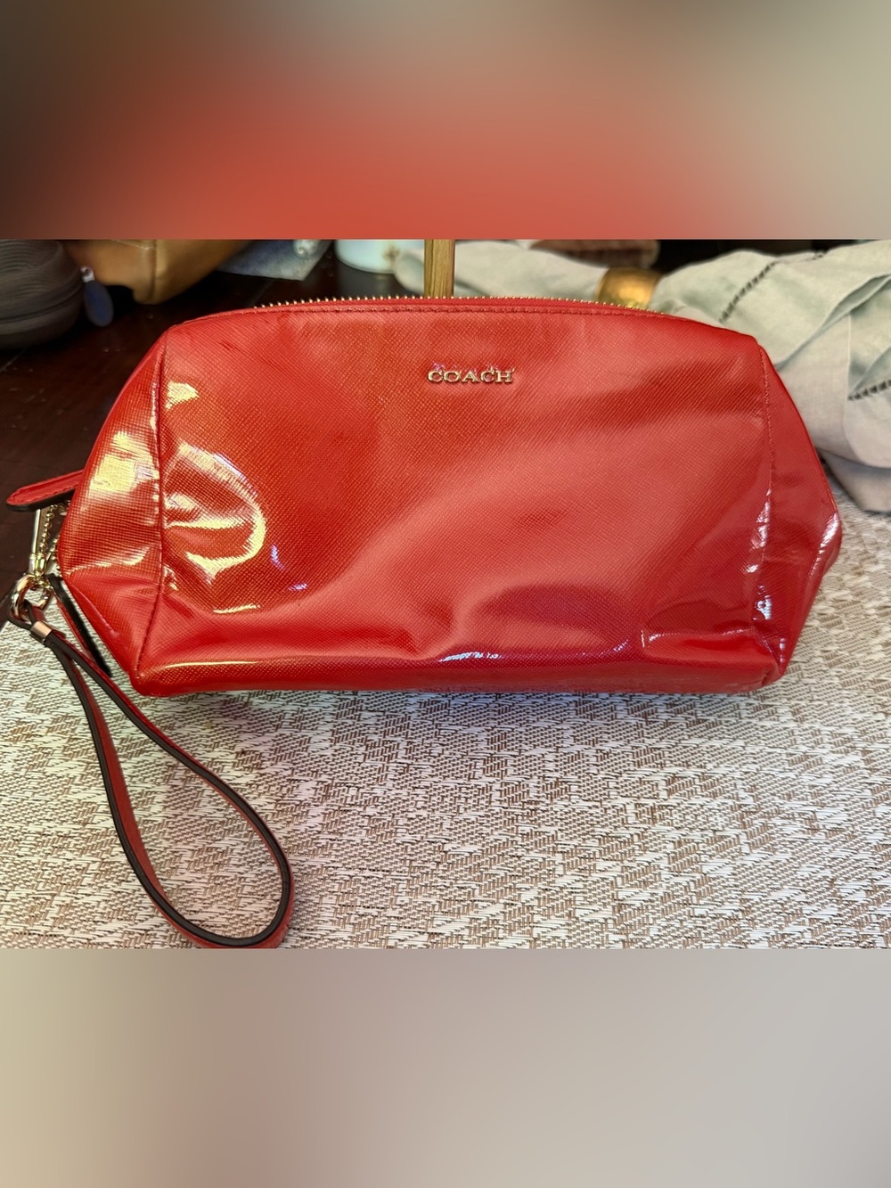 Coach glossy red wristlet